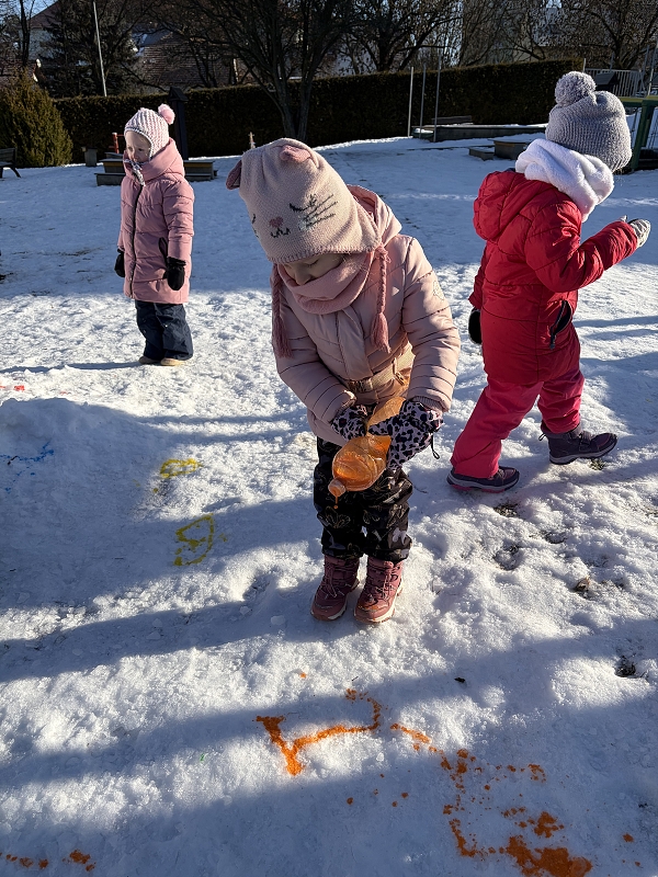 Kočičky malují do sněhu